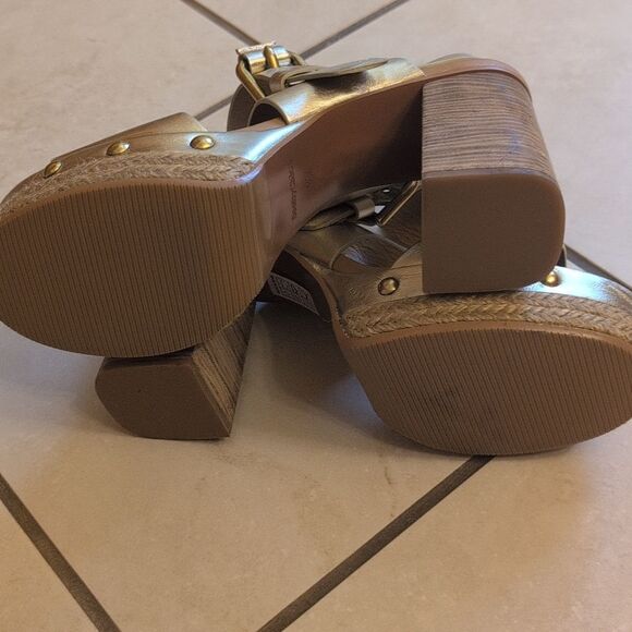 NEW See By Chloe Lamb Joline Heel Sandals Block Platform Gold FLAWED Size 9 - Picture 11 of 11